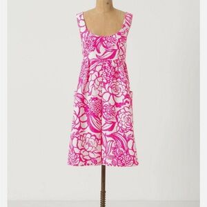 Anthropologie Vibrant Pink and White Floral Mini Dress